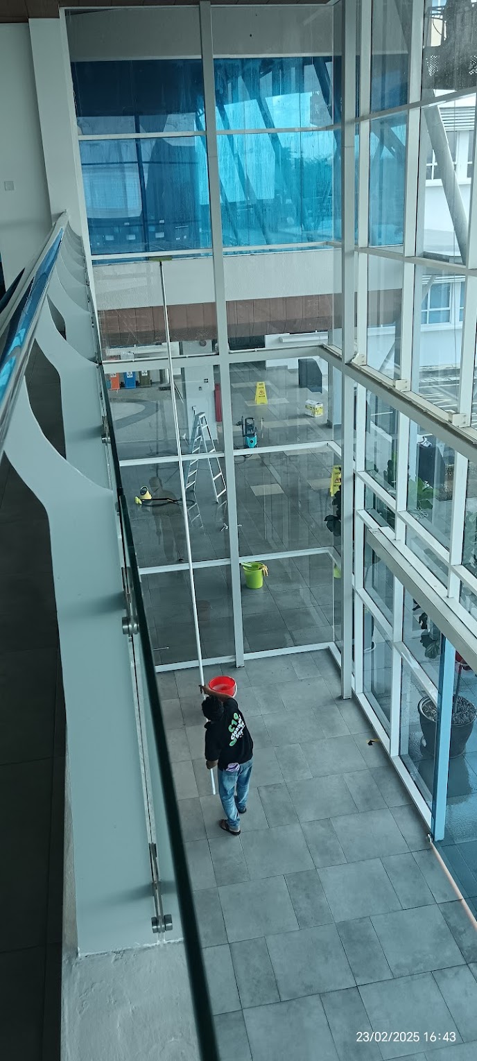 Professional window cleaning with extension pole